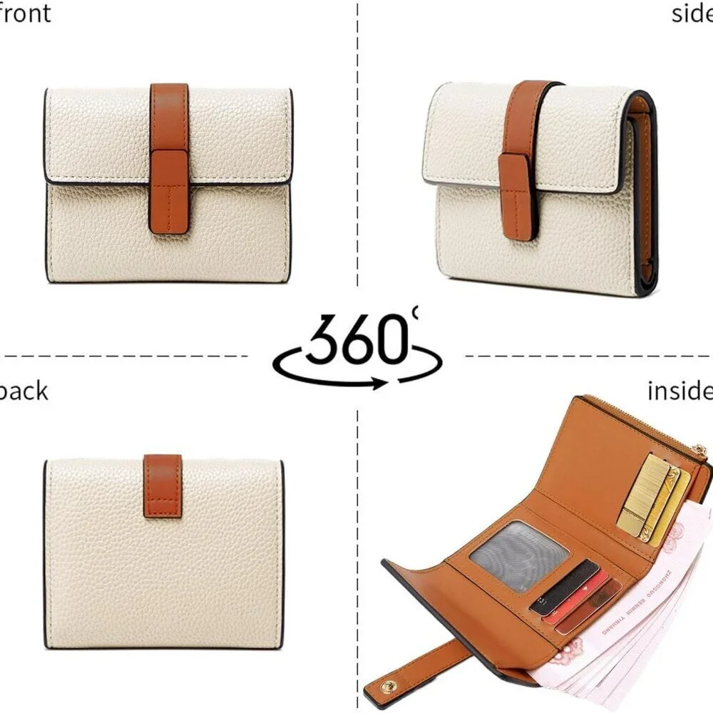 Leather Womens Wallet Compact RFID Trifold with Card Slots Coin Pocket